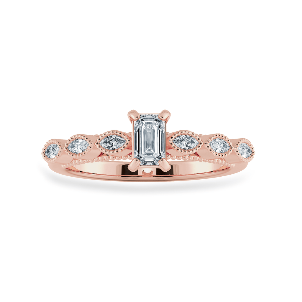 Jewelove™ Rings Women's Band only / VVS E 0.70cts. Emerald Cut Solitaire with Marquise Cut Diamond Shank 18K Rose Gold Ring JL AU 2015R-B