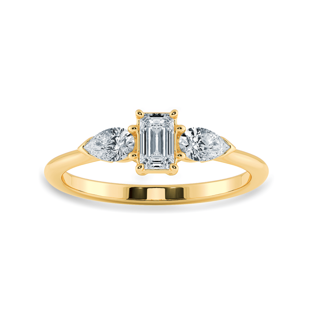 Jewelove™ Rings Women's Band only / VVS E 0.70cts. Emerald Cut Solitaire with Pear Cut Diamond Accents 18K Yellow Gold Ring JL AU 1204Y-B