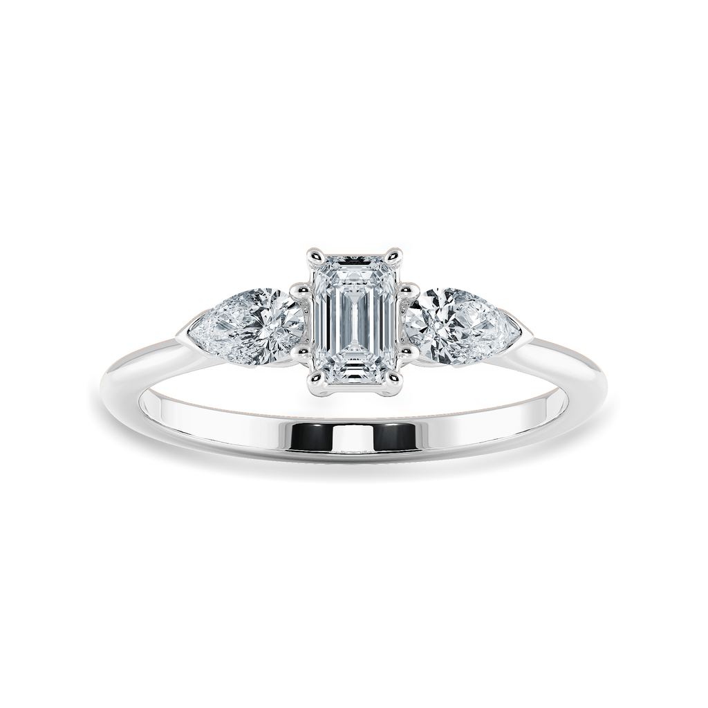 Jewelove™ Rings E VVS / Women's Band only 0.70cts Emerald Cut Solitaire with Pear Cut Diamond Accents Platinum Ring JL PT 1204-B