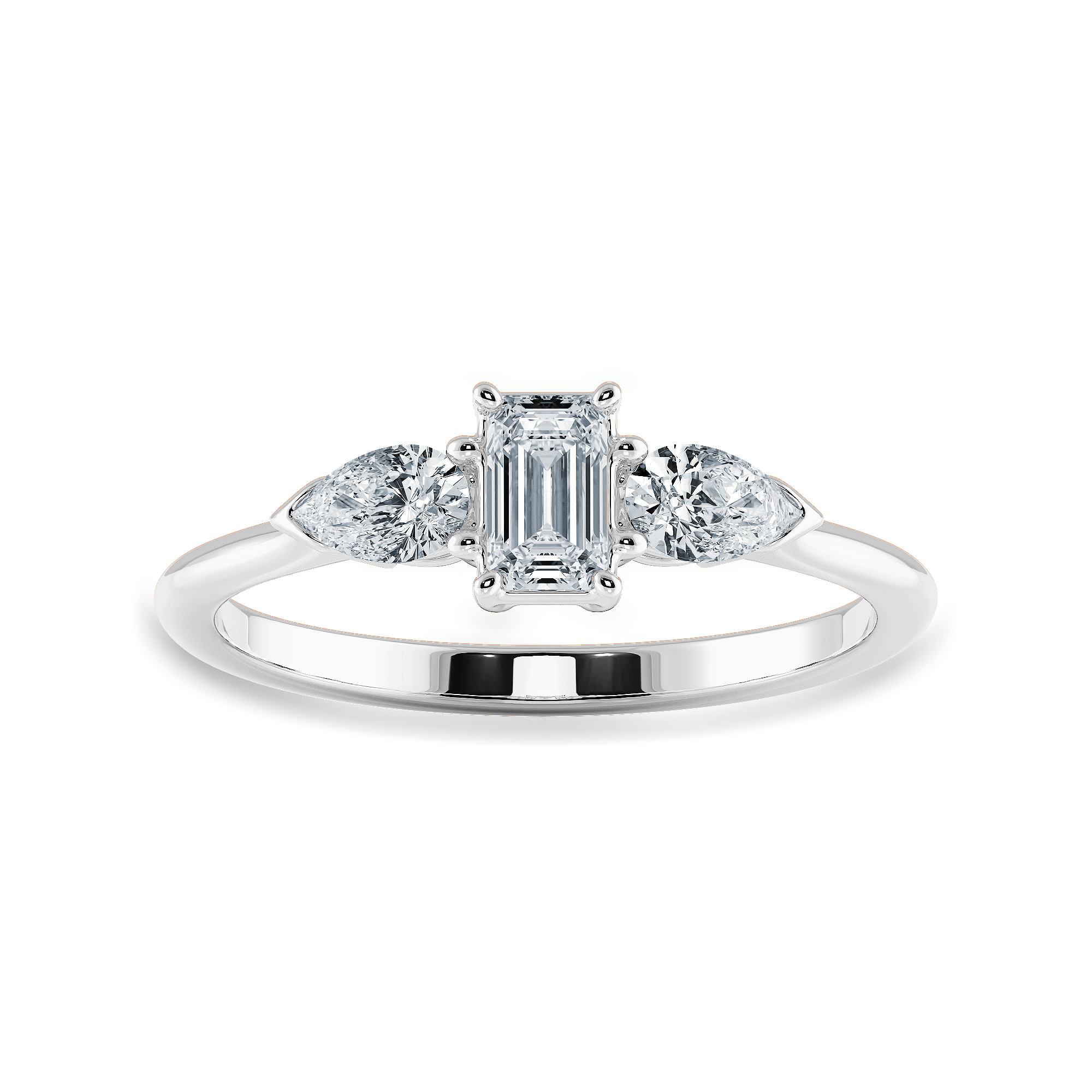 70-Pointer Emerald Cut Solitaire with Pear Cut Diamond Accents