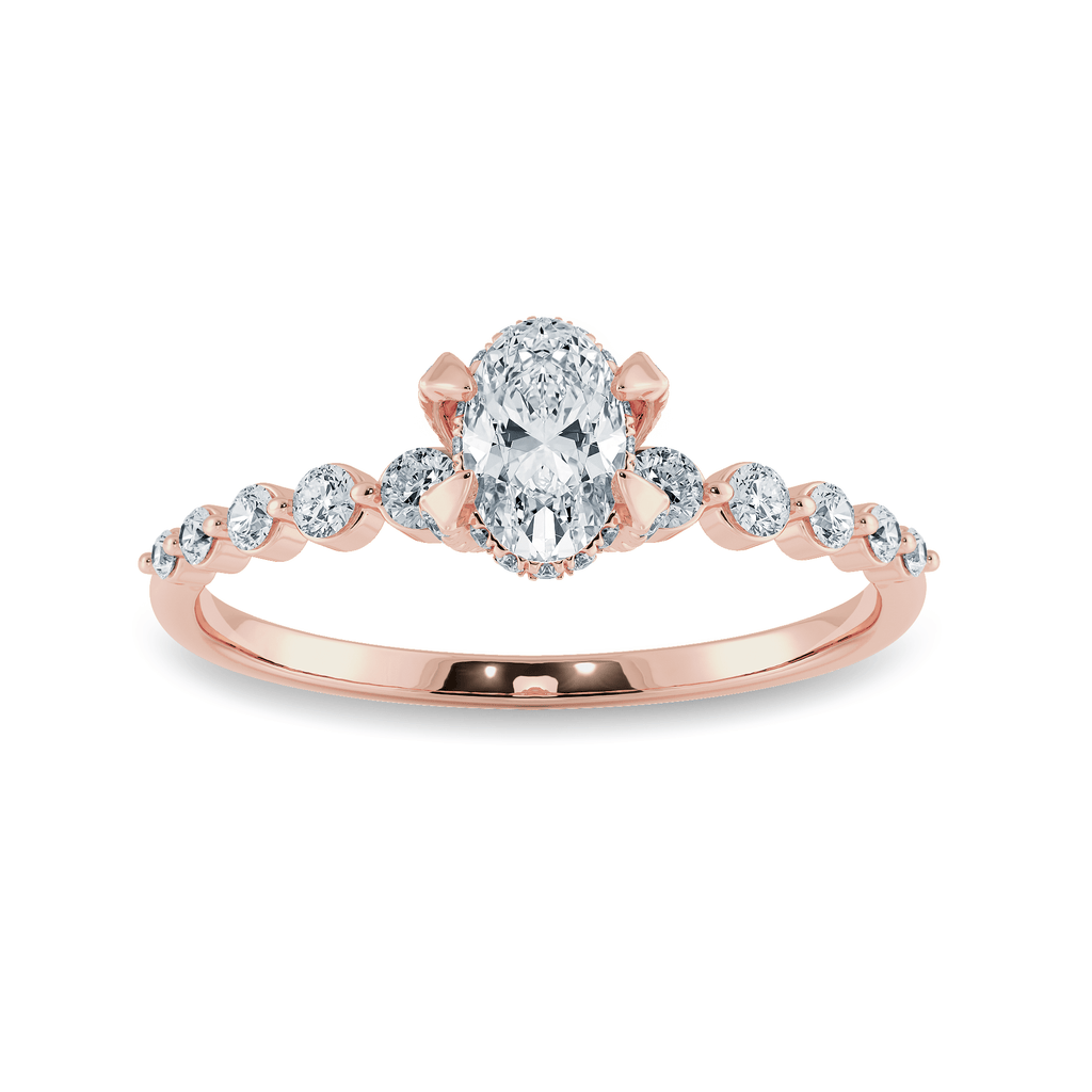 Jewelove™ Rings Women's Band only / VS I 0.70cts. Oval Cut Solitaire Halo Diamond Accents 18K Rose Gold Ring JL AU 2008R-B