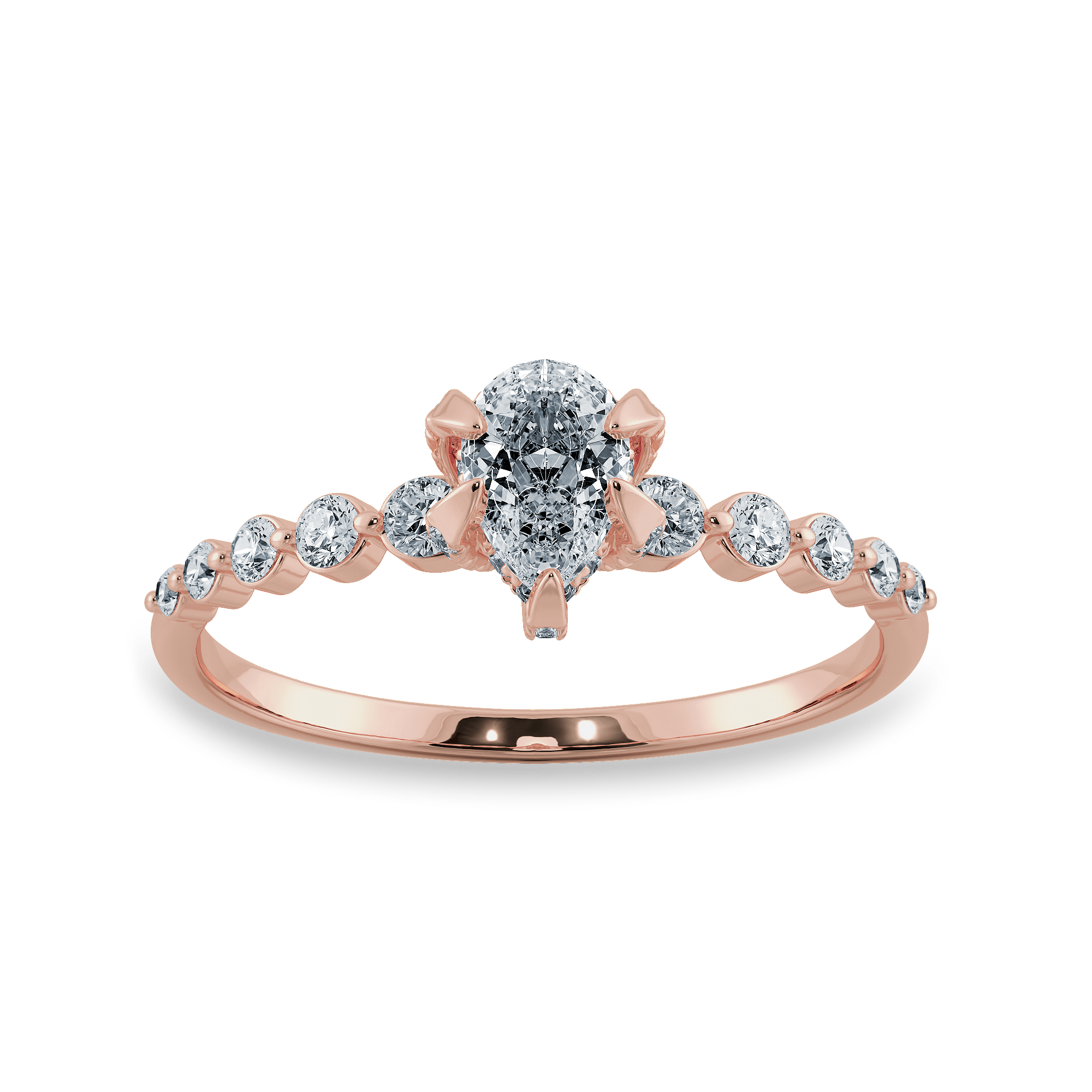 Pear Cut Solitaire Halo Diamond Accents 18K Rose Gold