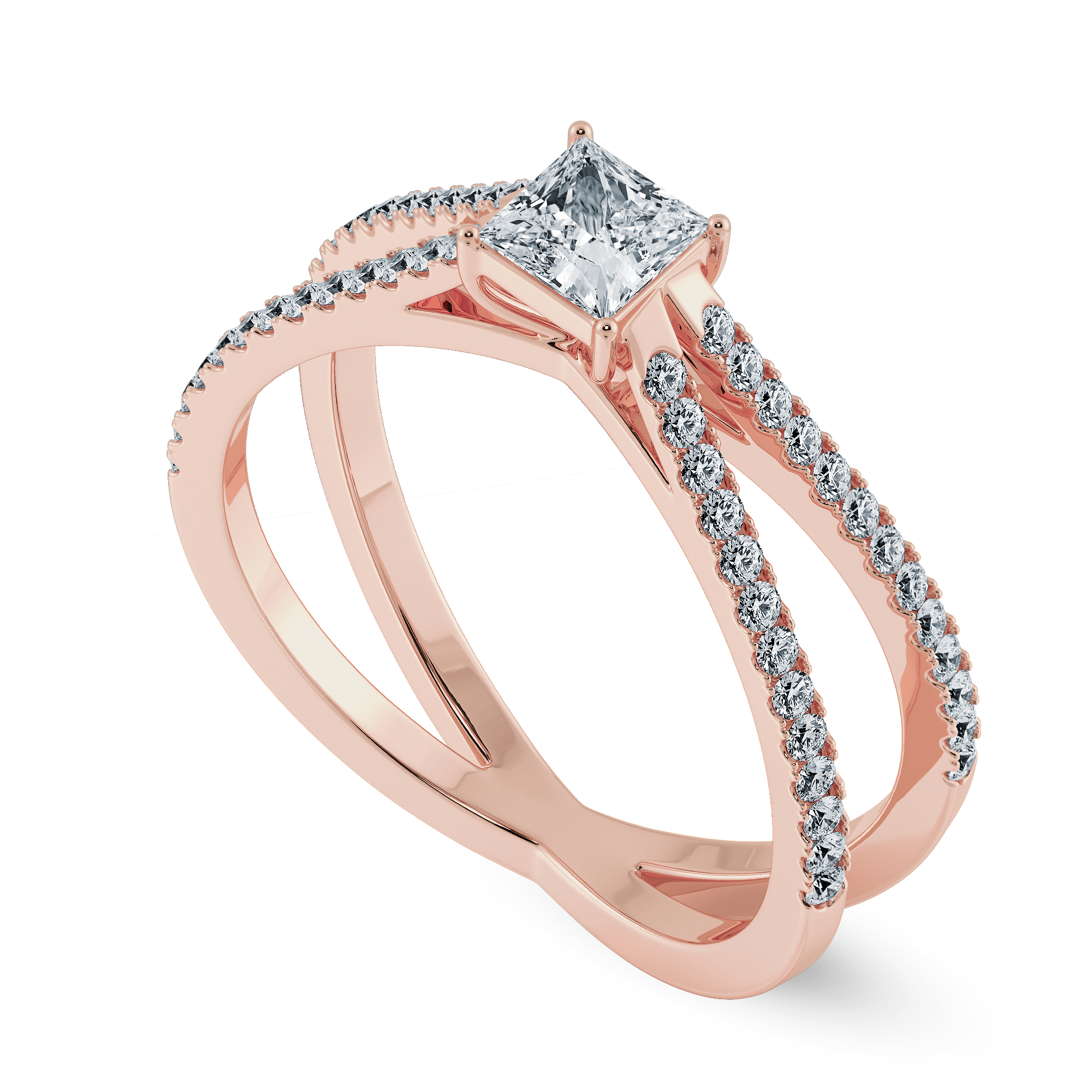 1.25 ct - Square Moissanite - Double Halo - Twisted Band - Vintage Inspired  - Pave - Wedding Ring Set in 18K Rose Gold over Silver - Walmart.com