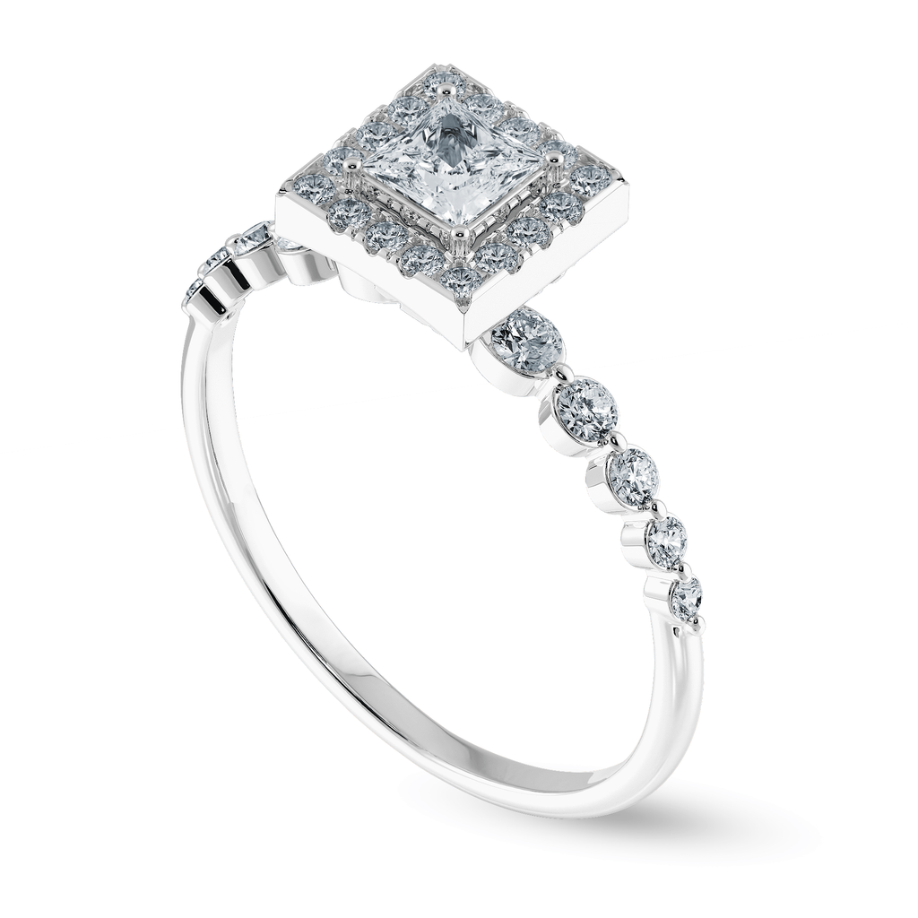 Jewelove™ Rings I VS / Women's Band only 0.70cts Princess Cut Solitaire Halo Diamond Accents Platinum Ring JL PT 2003-B