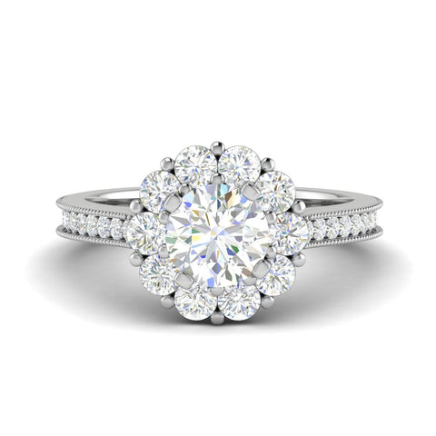 1-Carat Lab Gown Solitaire Halo Diamond Shank Platinum Diamond Ring JL PT RH RD LG 162