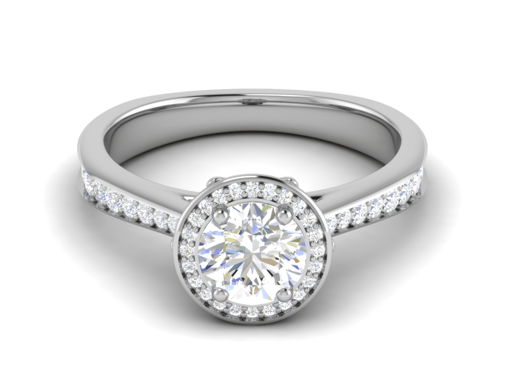Jewelove™ Rings VS J / Women's Band only 0.70cts Solitaire Platinum Halo Diamond Shank Ring JL PT RH RD 125