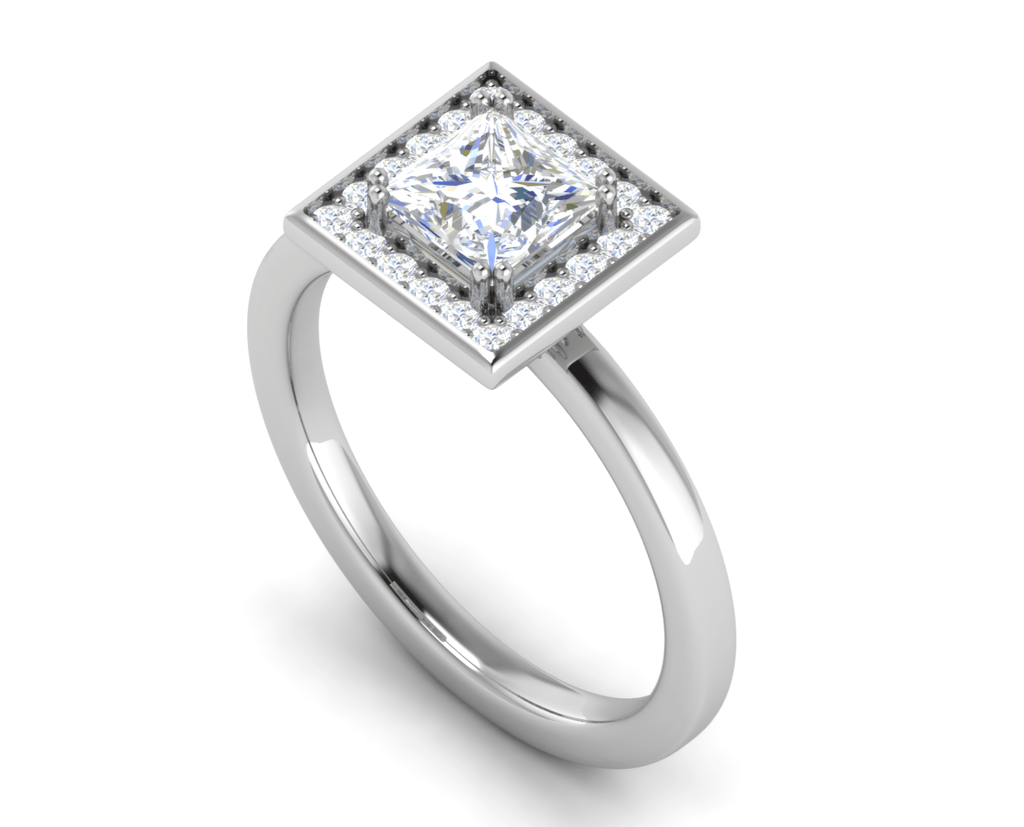 Jewelove™ Rings I VS / Women's Band only 1 Carat Princess Cut Solitaire Square Halo Diamond Platinum Ring JL PT RH PR 165