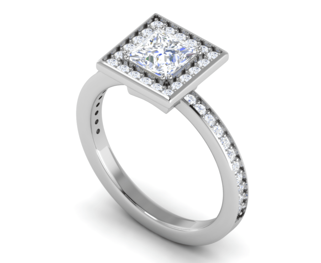 Jewelove™ Rings I VS / Women's Band only 1 Carat Princess Cut Solitaire Square Halo Diamond Shank Platinum Ring JL PT RH PR 167