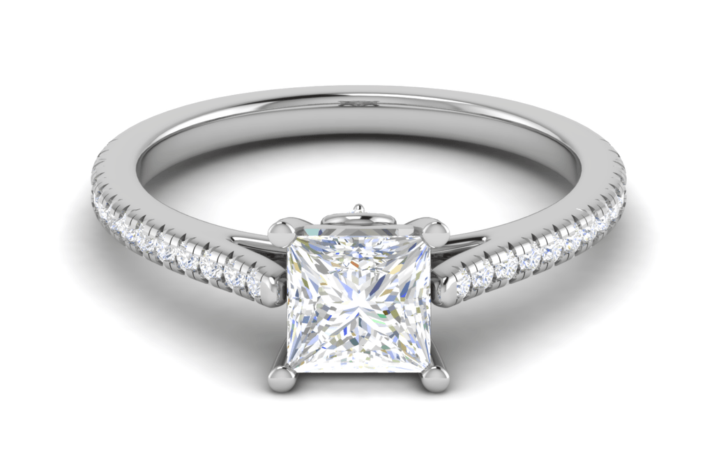 Jewelove™ Rings I VS / Women's Band only 1 Carat Princess Cut Solitaire with Diamond Shank Platinum Ring JL PT RC PR 166