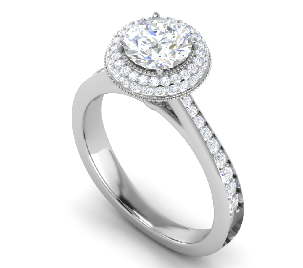 Jewelove™ Rings J VS / Women's Band only 1 Carat Solitaire Double Halo Diamond Shank Platinum Ring JL PT RH RD 124