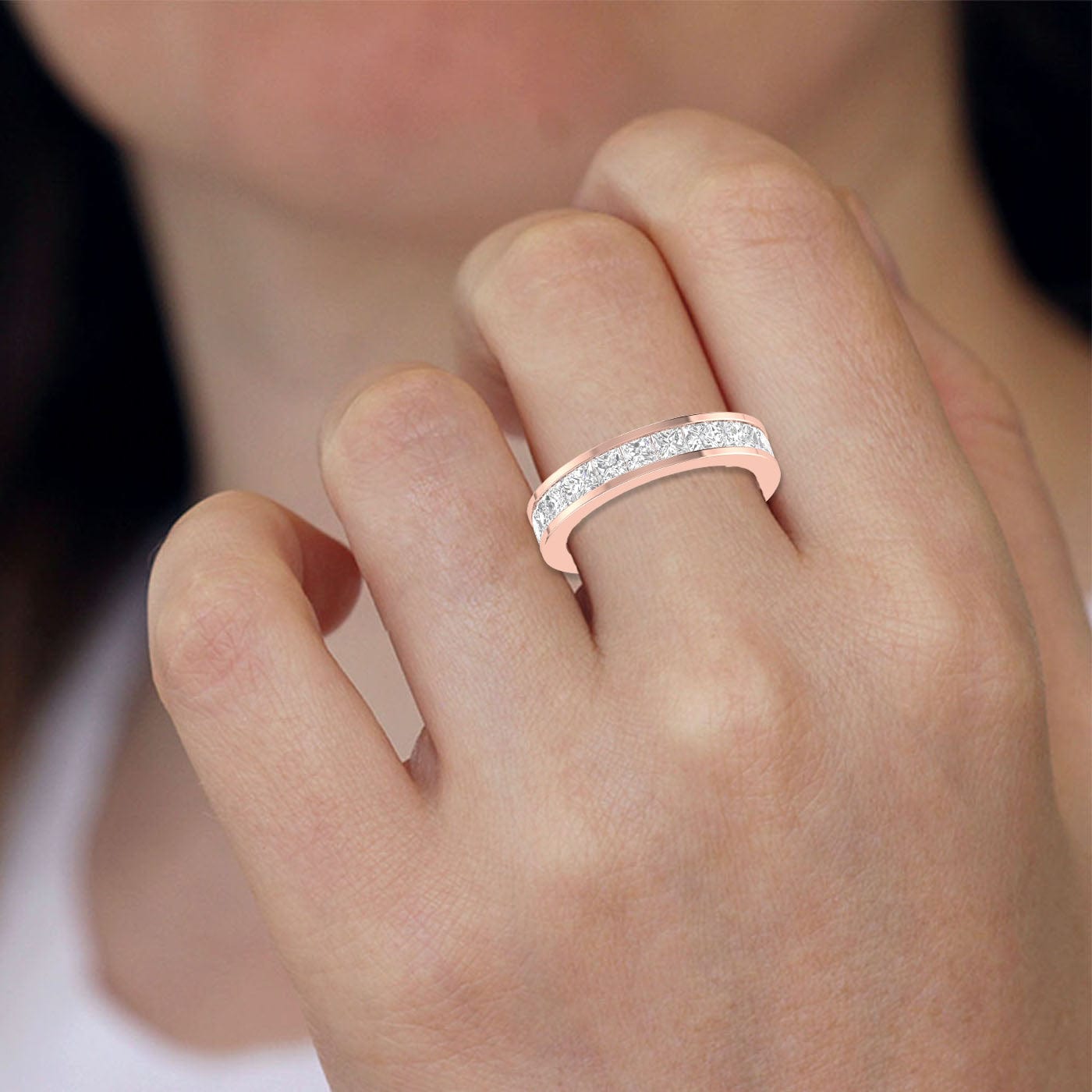 Buy 10 Pointer Eternity Rose Gold Princess Cut Diamond Engagement