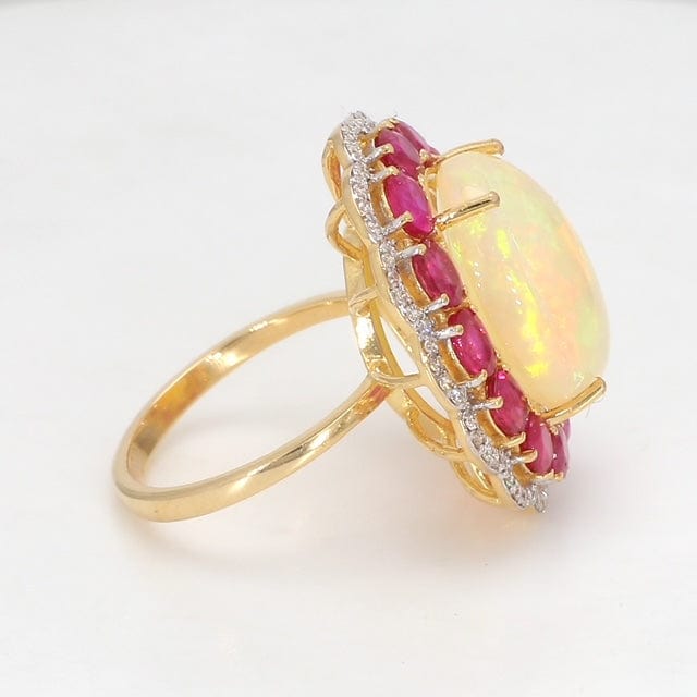 18K Gold Opal Ring with Ruby Diamond for Women JL AU Opal Ring