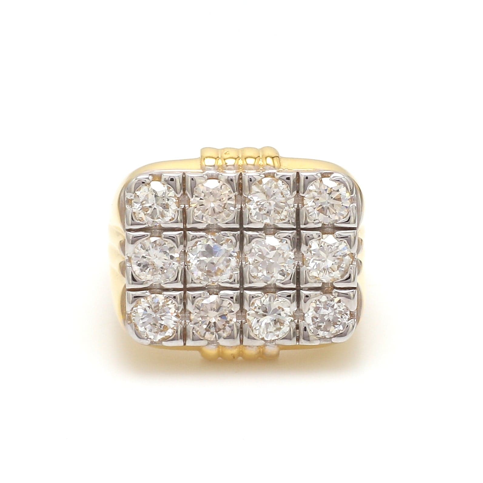 18K Yellow Gold 12-Diamond Ring for Men