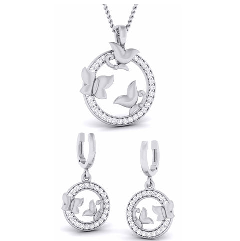 3 Butterfly Circle Platinum with Diamond Pendant Set JL PT P 6225