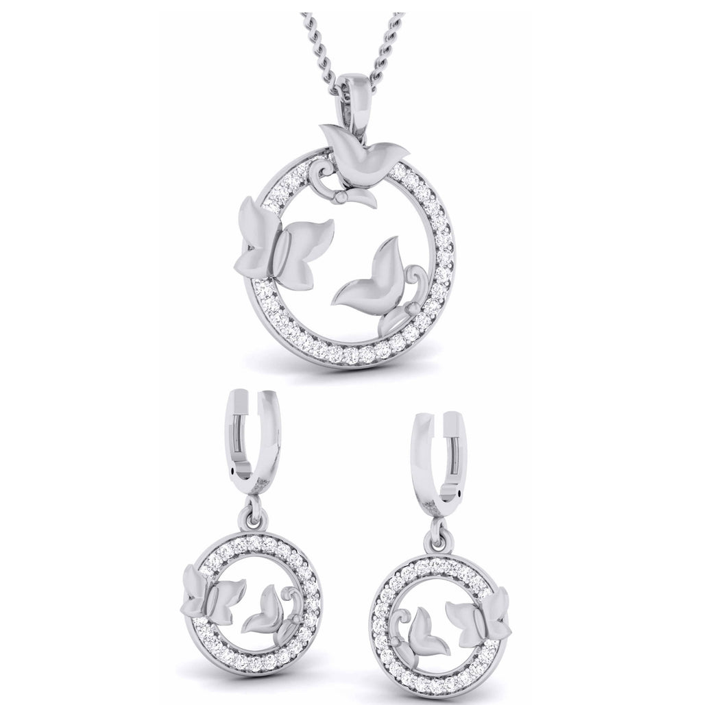 Jewelove™ Pendants & Earrings Pendant Set 3 Butterfly Circle Platinum with Diamond Pendant Set JL PT P 6225