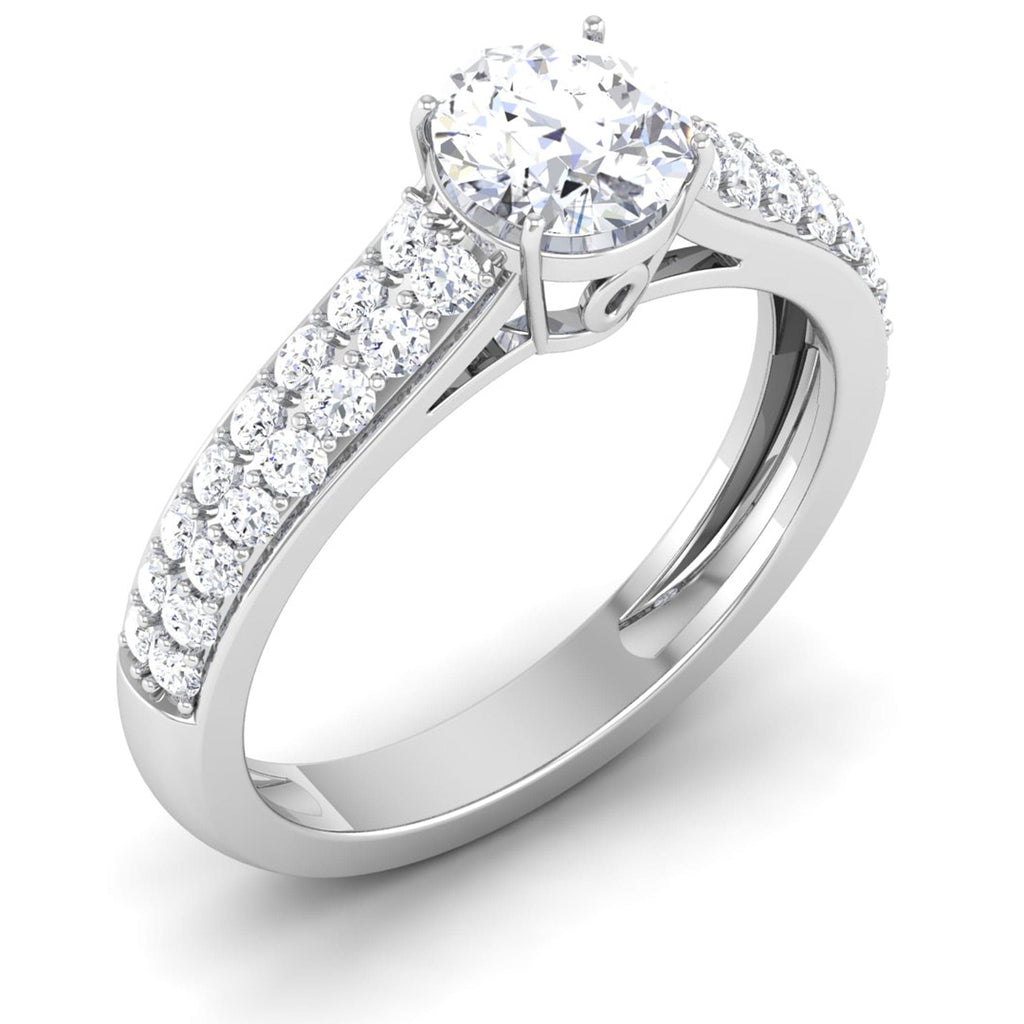 Perspective View of 30 Pointer Platinum Double Shank Diamond Solitaire Engagement Ring JL PT 6989