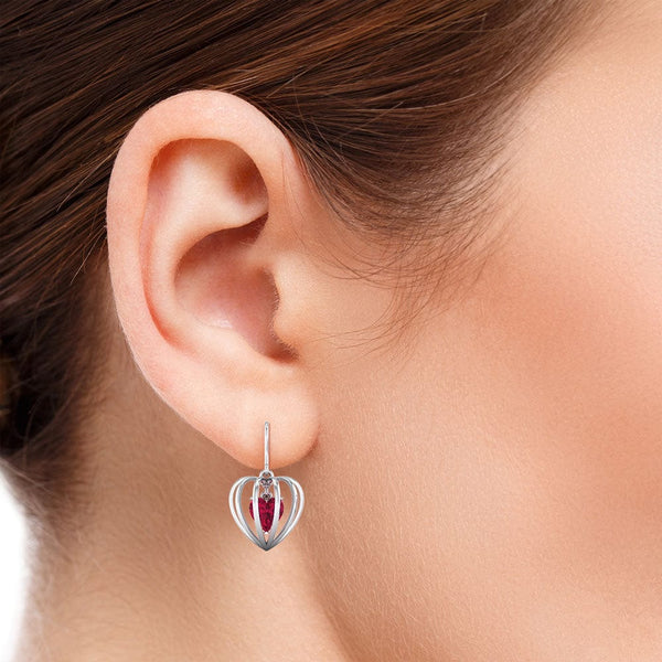 Jewelove™ Earrings 3D Earrings Caged Heart Platinum & Rose Gold with Ruby JL PT P 8072