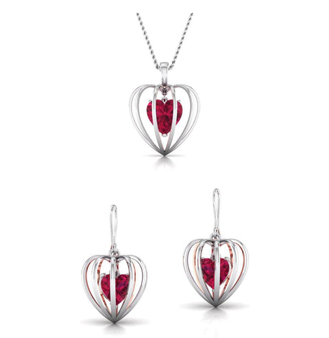 3D Pendant Set Platinum of Rose Heart Pendant Set with Diamonds JL PT P 8072