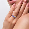 Jewelove™ Rings 5-Stone Blue Sapphire Engagement Ring in Platinum with Diamond Halo JL PT LR 7038