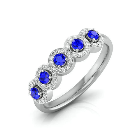5-Stone Blue Sapphire Engagement Ring in Platinum with Diamond Halo JL PT LR 7038