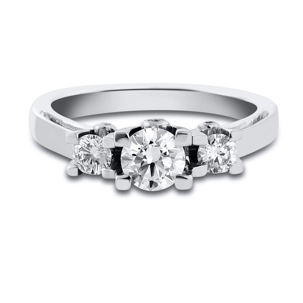 Beautiful 3 Diamond Platinum Solitaire Ring in Raised Setting with Elegant Side Diamonds JL PT 561. Ideal Platinum Engagement Ring for Women. Table View