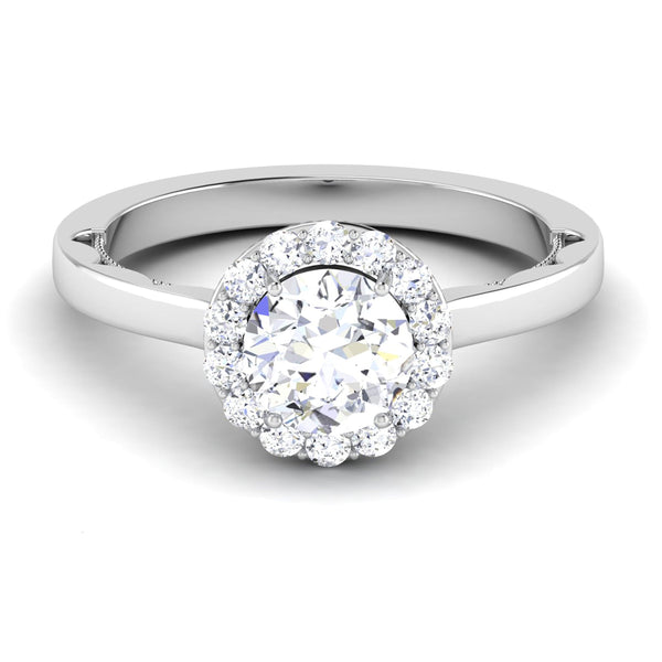 Front View of 30 Pointer Platinum Diamond Halo Solitaire Engagement Ring JL PT 6590