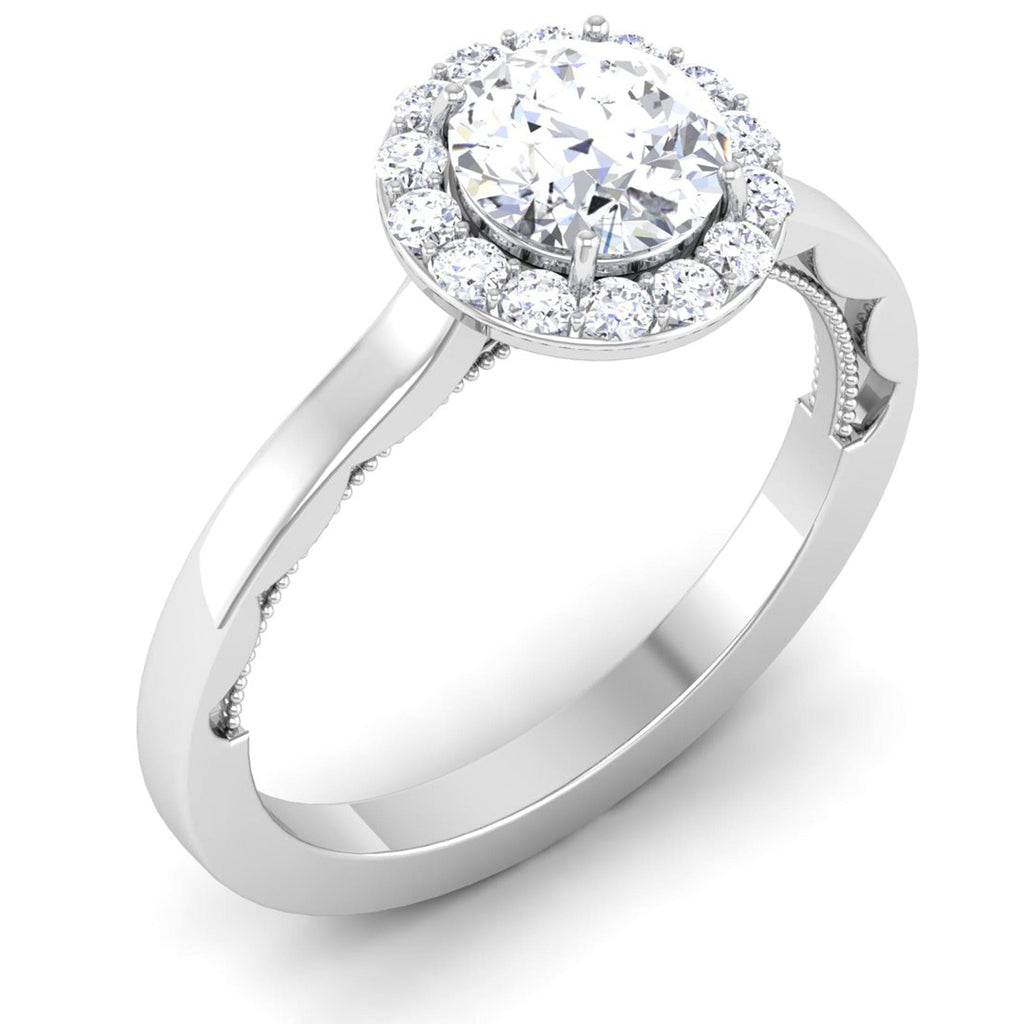 Perspective View of 30 Pointer Platinum Diamond Halo Solitaire Engagement Ring JL PT 6590