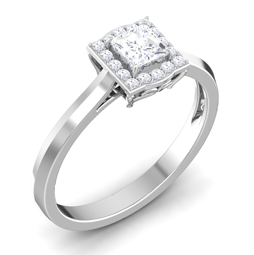 Perspective 30 Pointer Platinum Halo Princes Cut Diamond Solitaire Engagement Ring JL PT 6997