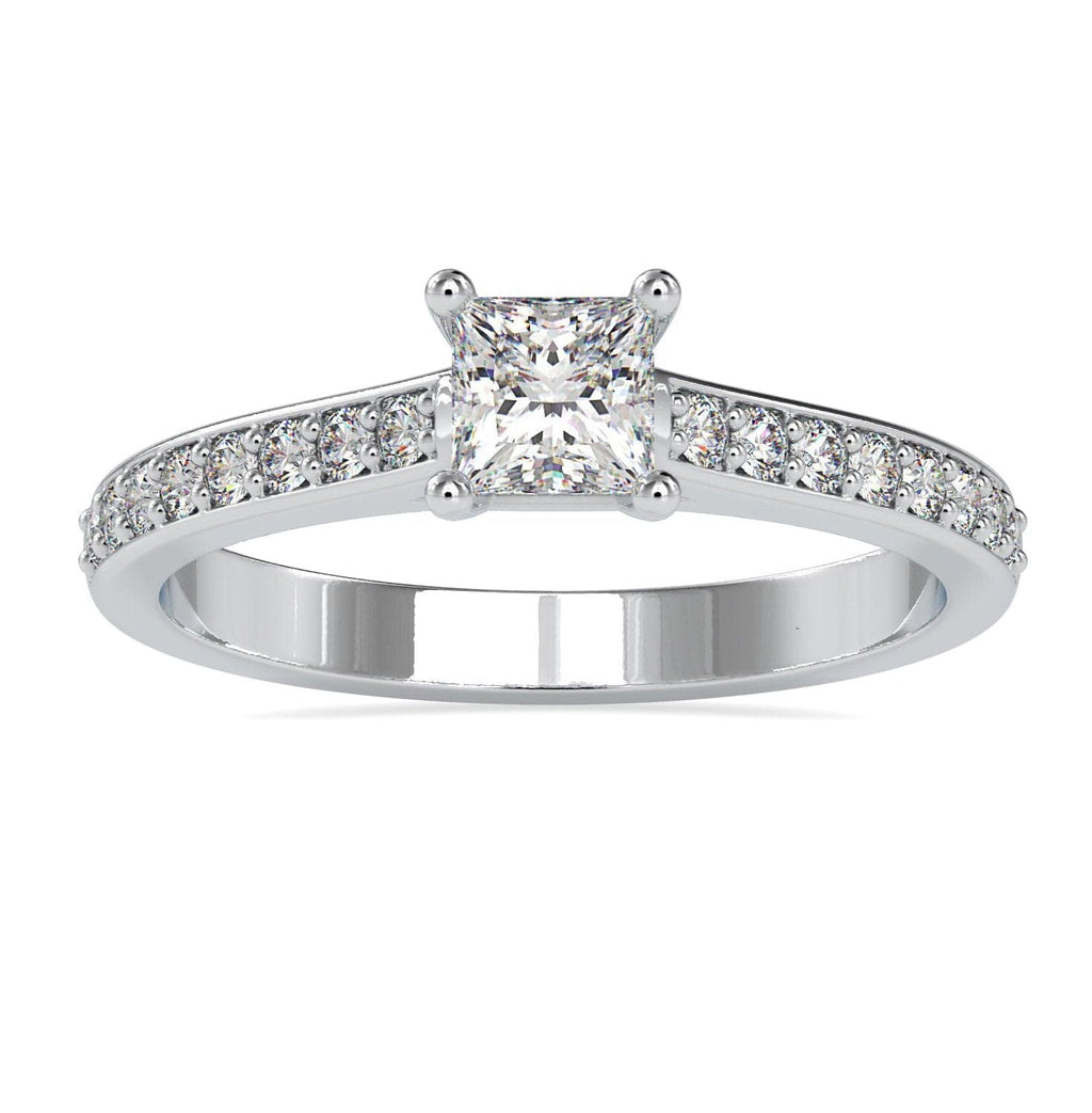 Jewelove™ Rings I VS / Women's Band only 50-Pointer Princess Cut Platinum Solitaire Engagement Ring with Diamond Studded Shank JL PT US-0011