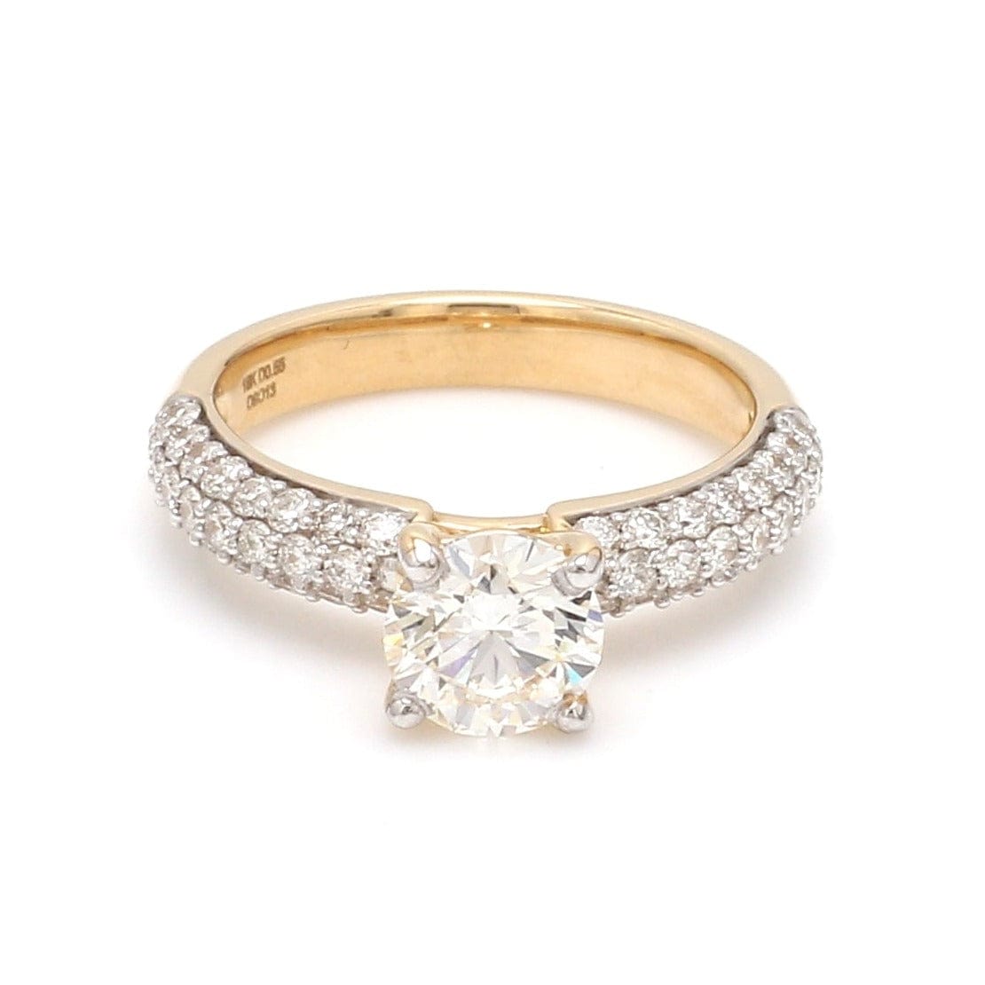 70 Pointer Gold Solitaire Engagement Ring with Row Diamonds JL AU 462-A