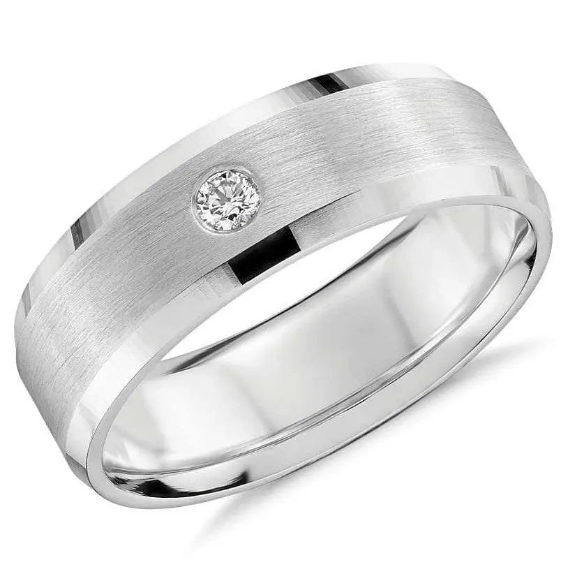 Mens Diamond White Gold Wedding Band with a Striped Design in Satin –  Prospect Jewelers
