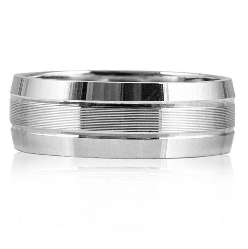 7mm Elegant Plain Platinum Ring for Men with Horizontal Lines JL PT 541