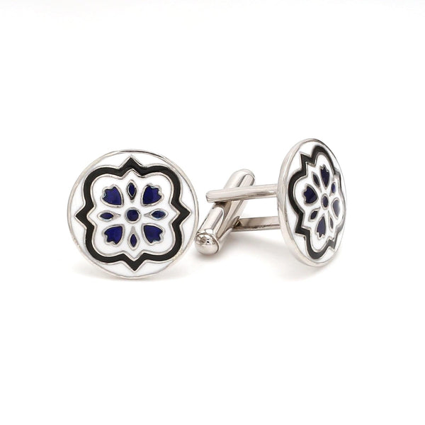 Side 2 View of 925 Silver Cufflinks for Men with Black & Blue Enamel JL AGC 7