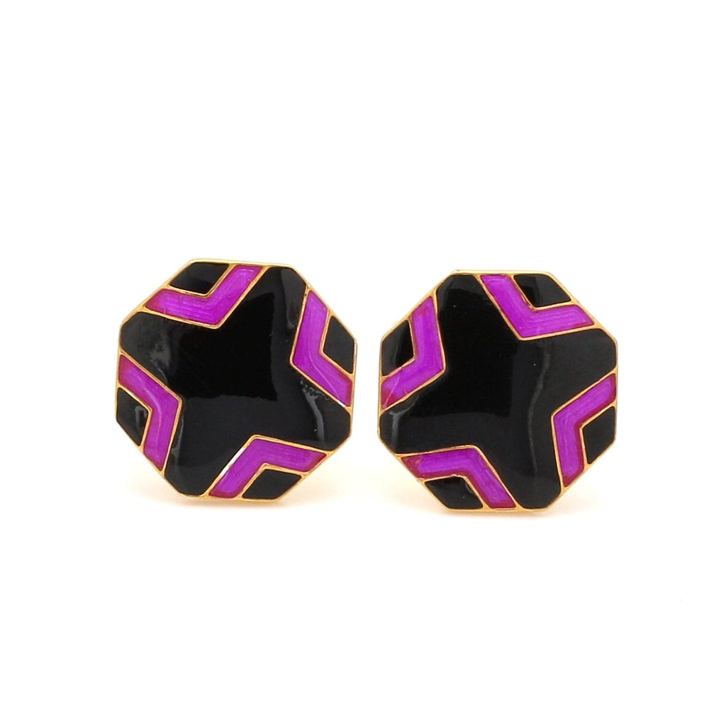 Front View of 925 Silver Cufflinks for Men with Black & Pink Enamel JL AGC 3