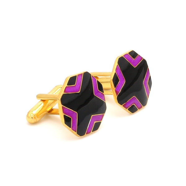 Side View of 925 Silver Cufflinks for Men with Black & Pink Enamel JL AGC 3