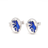 Front View of 925 Silver Cufflinks for Men with Blue Enamel JL AGC 5