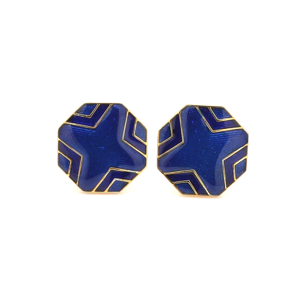 Front View of 925 Silver Cufflinks for Men with Blue Enamel JL AGC 6