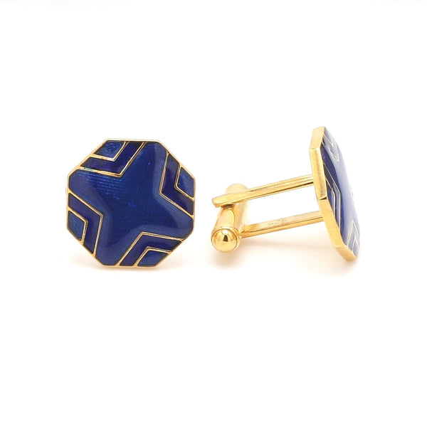 Side 2 View of 925 Silver Cufflinks for Men with Blue Enamel JL AGC 6