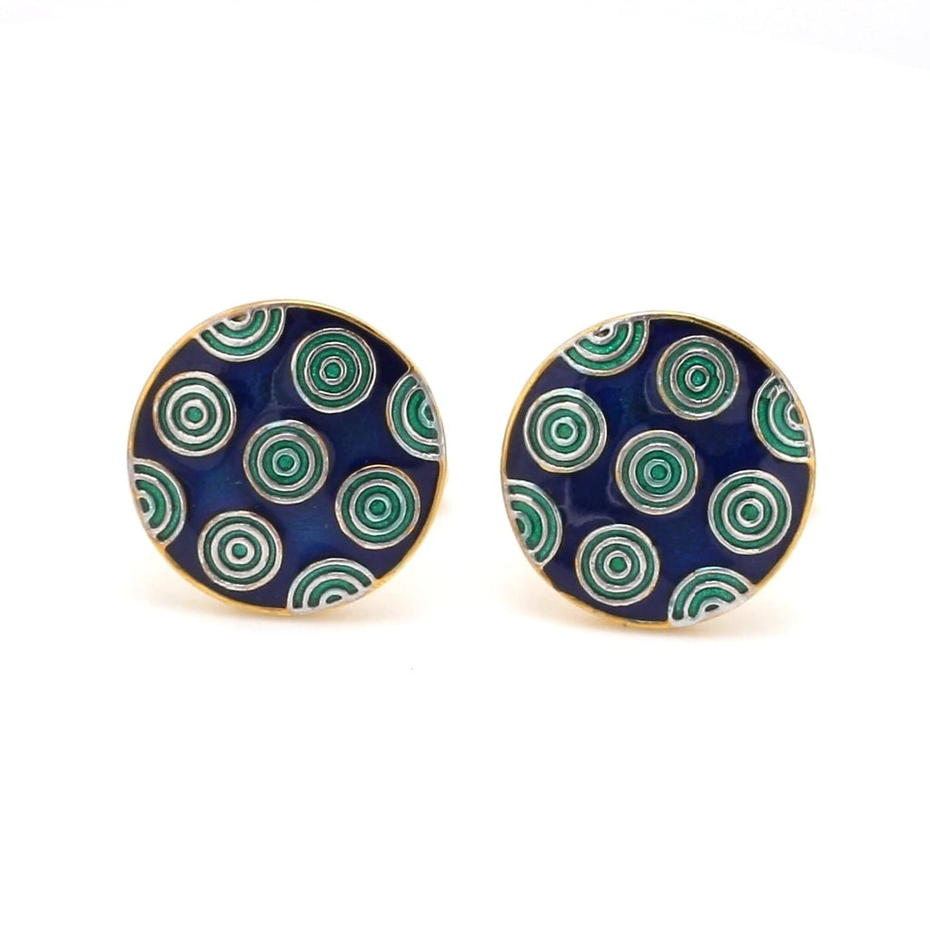 Front View of 925 Silver Cufflinks for Men with Blue & Green Enamel JL AGC 20