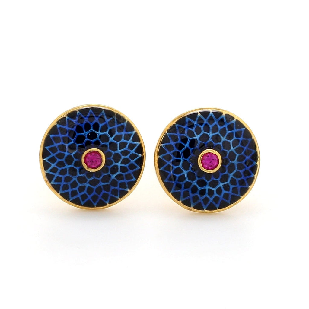 Front View of 925 Silver Cufflinks for Men with Blue & Pink Enamel JL AGC 15