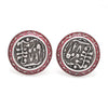 Front View of 925 Silver Cufflinks for Men with Grey & Red Enamel JL AGC 19