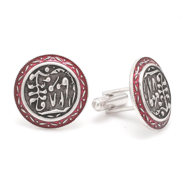 Side 2 View of 925 Silver Cufflinks for Men with Grey & Red Enamel JL AGC 19