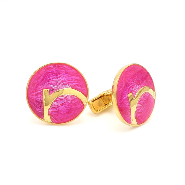 Side 2 View of 925 Silver Cufflinks for Men with Pink Enamel JL AGC 16