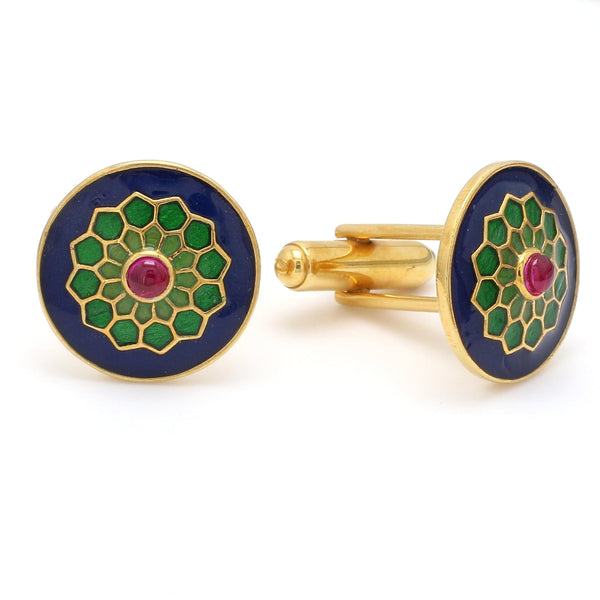 Side 2 View of 925 Silver Cufflinks for Men with Pink, Green & Blue Enamel JL AGC 25