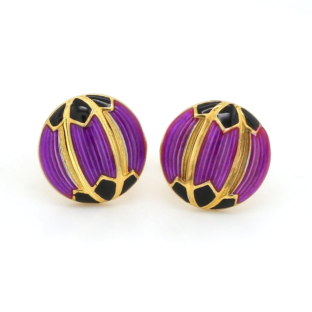 Front View of 925 Silver Cufflinks for Men with Purple & Black Enamel JL AGC 22