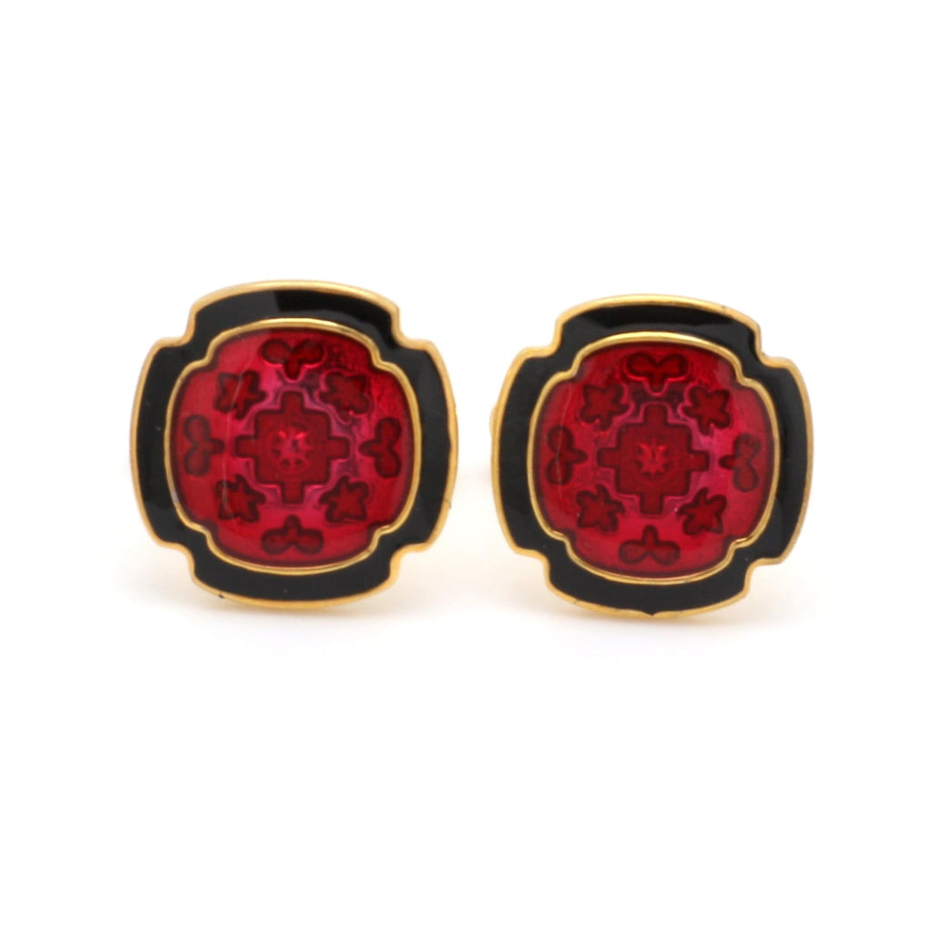 Front View of 925 Silver Cufflinks for Men with Red Enamel JL AGC 17