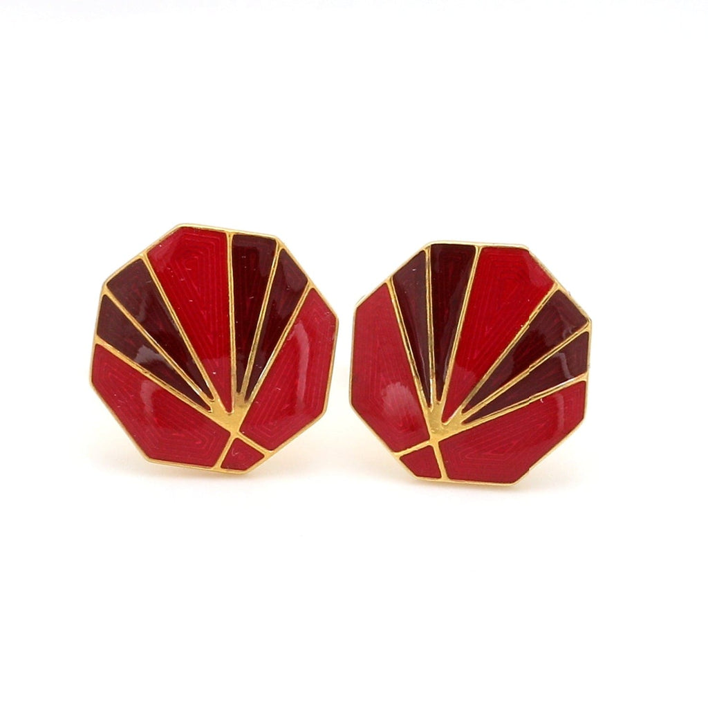 Front View of 925 Silver Cufflinks for Men with Red & Brown Enamel JL AGC 1