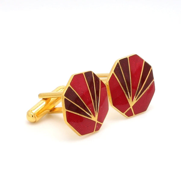 Side View of 925 Silver Cufflinks for Men with Red & Brown Enamel JL AGC 1