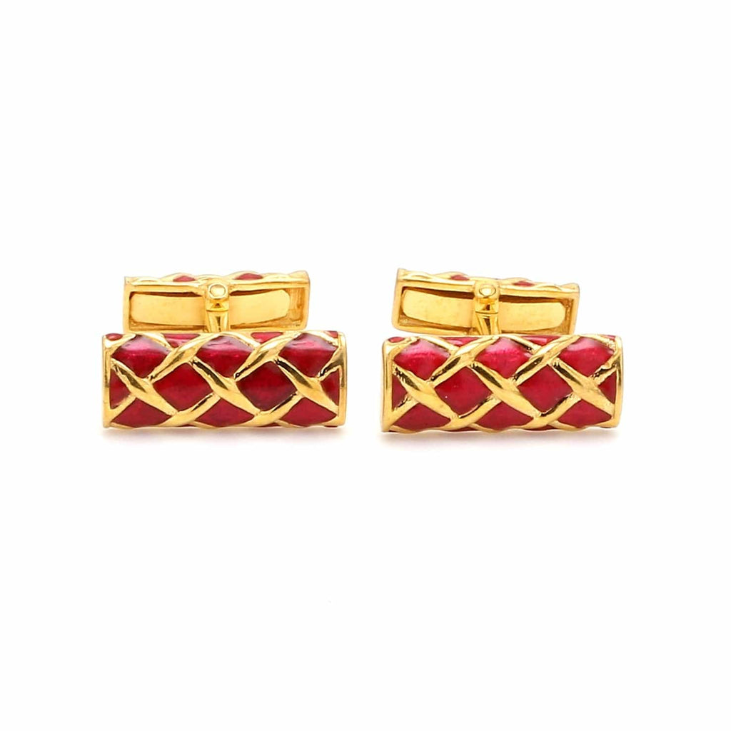 Front View of 925 Silver Cufflinks for Men with Red Enamel JL AGC 11