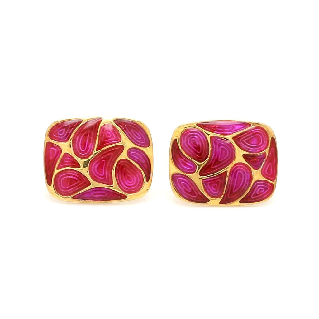 Front View of 925 Silver Cufflinks for Men with Pink Enamel JL AGC 14